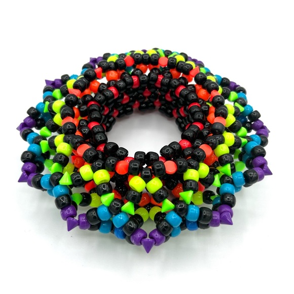 🖤🌈 “Neon Black Rainbow” Kandi Cuff - Picture 5 of 6